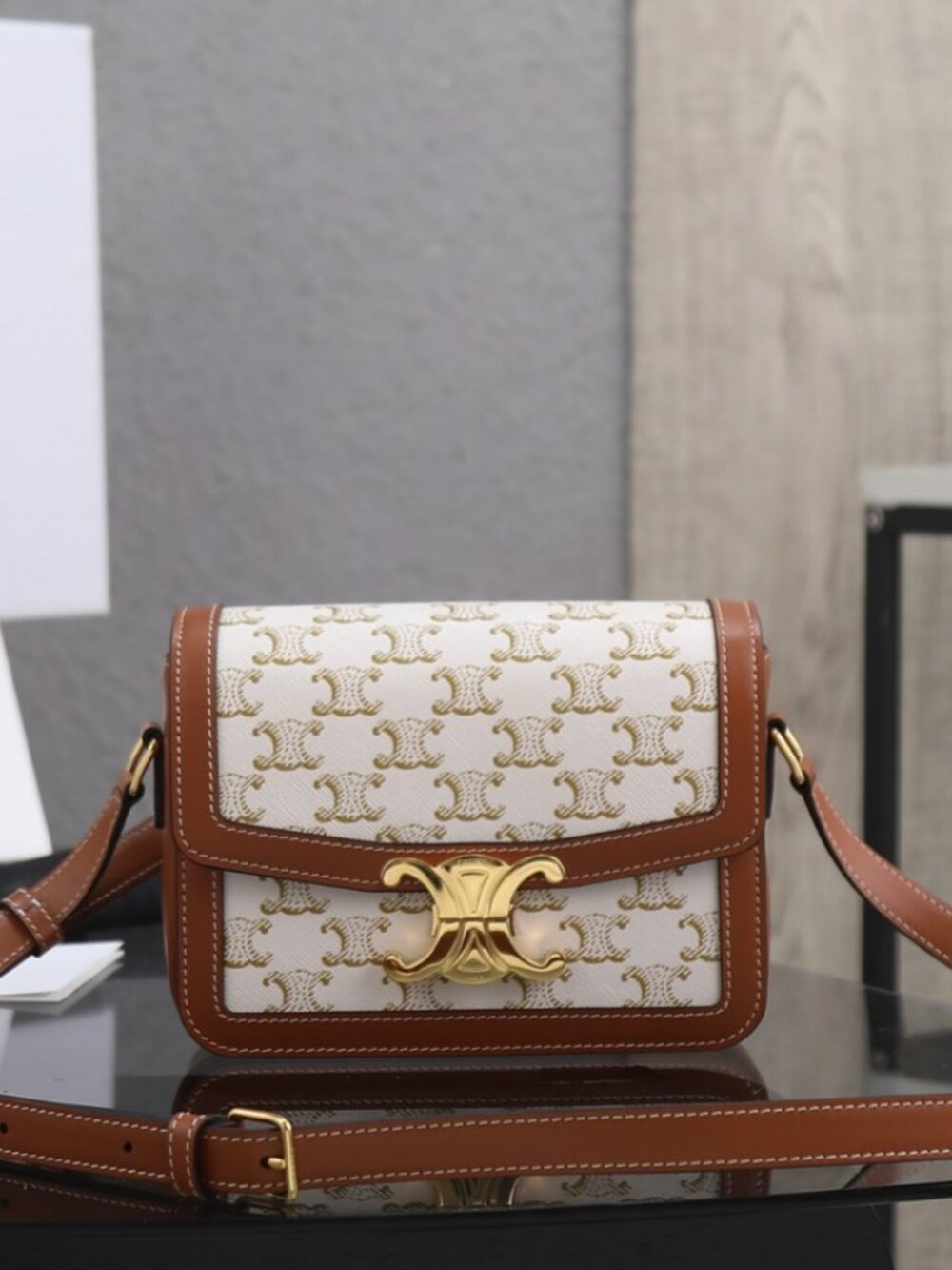 Celine Triomphe White Monogram Canvas Crossbody Bag